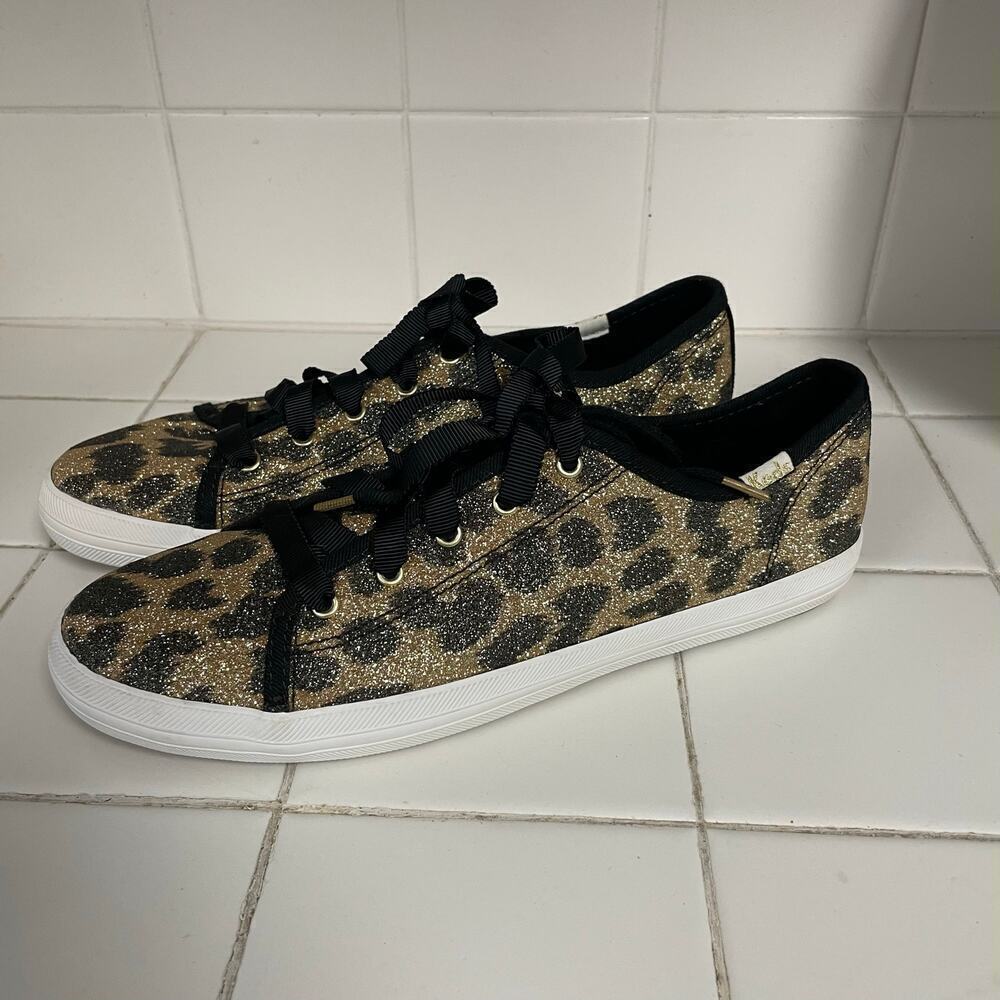 Keds X Kate Spade Glitter Cheetah Print Shoes Kickstart Size 5 Ribbon Laces Shoe